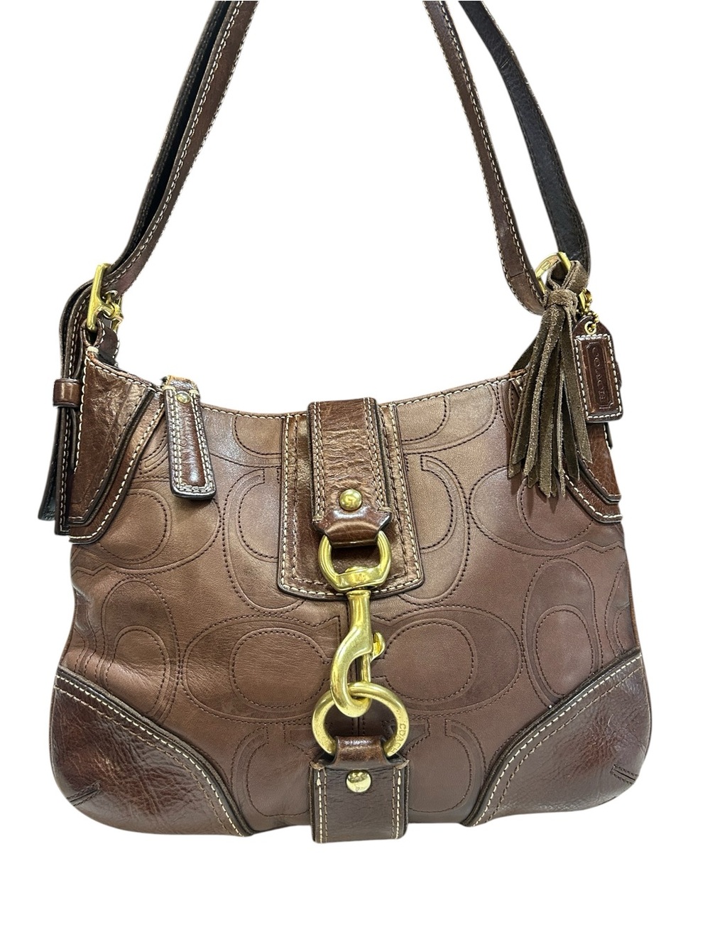 Coach Hampton Hobo with embossed Signature C in Chocolate Brown Leather 11329